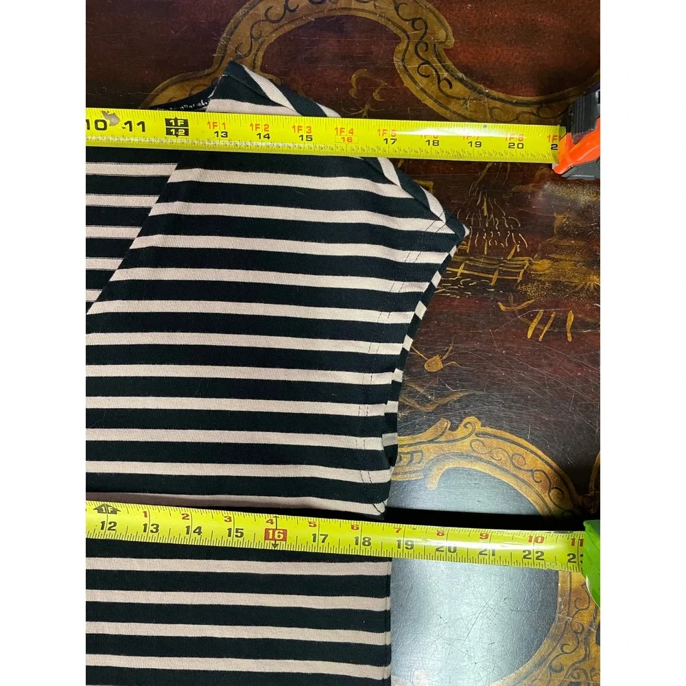 Tory Burch Black Tan Striped Cotton Mini T Shirt Dress Preppy Travel Career M